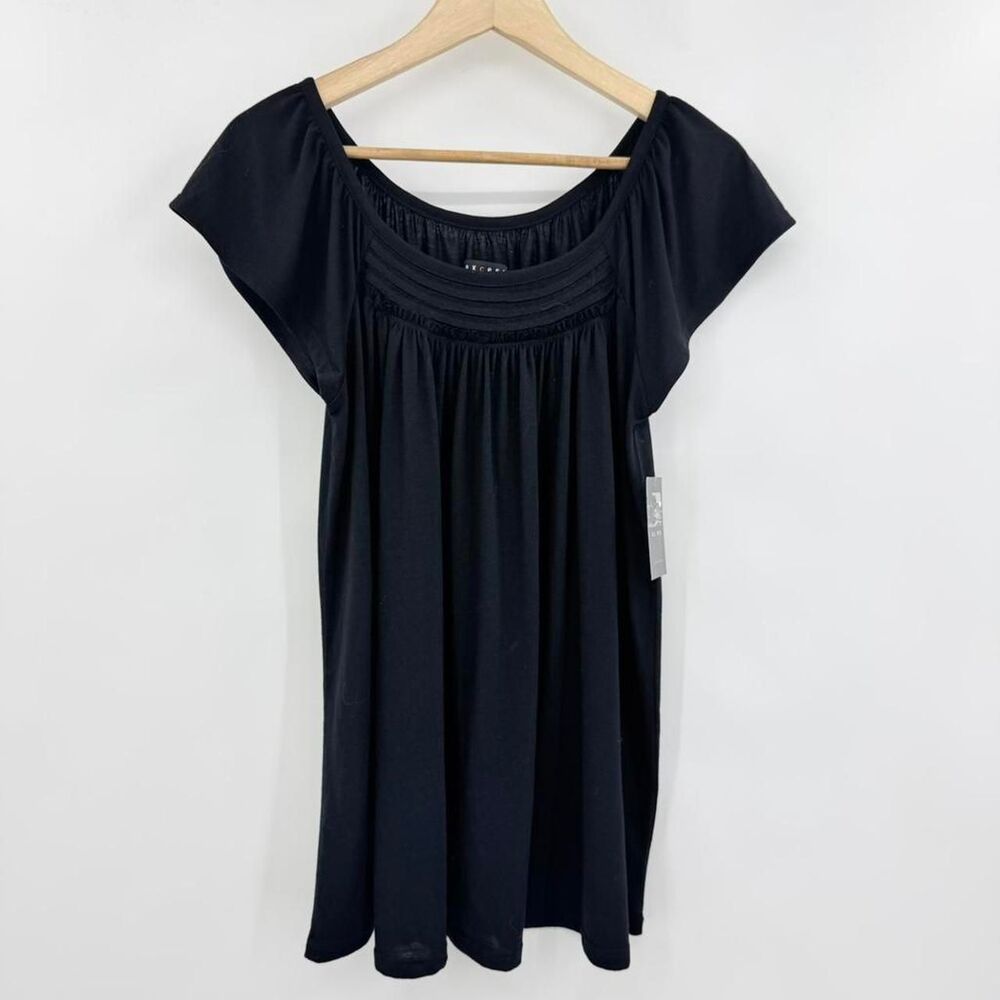 Axcess Liz Claiborne Black Babydoll Top Y2K Goth Flowy Cap Sleeve Medium NWT